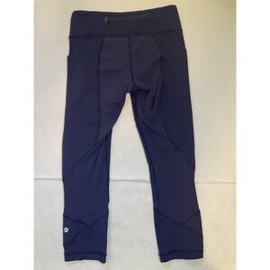 Lululemon Cropped‎ Leggings Women's Size 6 Blue Stretch Yoga Pockets Athleisure